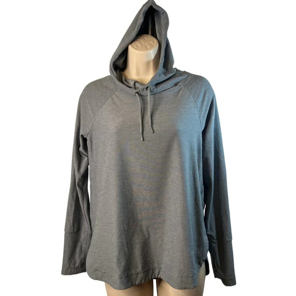 Apana Heather Gray Yoga Activewear Hooded Long Sleeve Top Thumbholes Sz SM - Picture 1 of 12